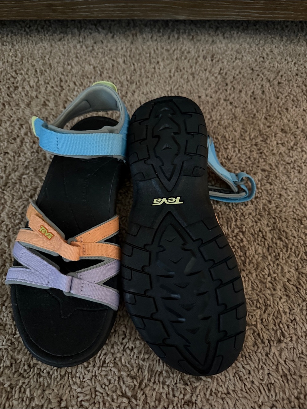 Teva Multicolor Strappy Sport Sandals Blue Lavender Peach Women’s Size 9 - Picture 3 of 3